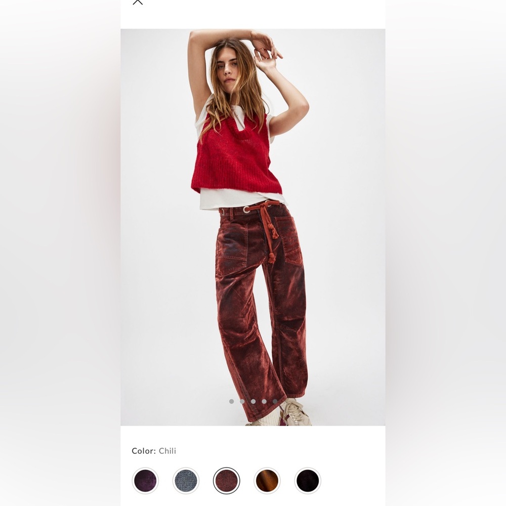 We The Free Moxie Flocked Pull-On Barrel Jeans size 32 color chili NWT